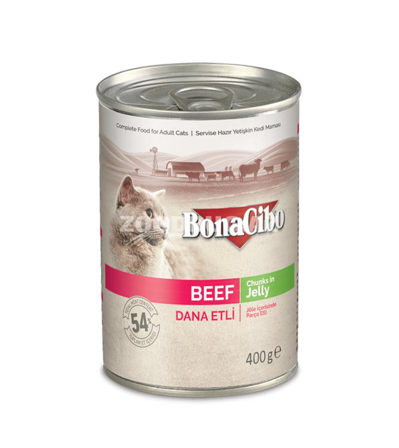 Консервы Bonacibo Beef Chunks in Jelly для взрослых кошек с говядиной в желе (400 гр)