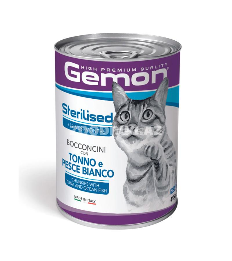 Влажный корм Gemon Cat Adult Sterilised Tuna&Okean Fish для взрослых стерилизованных кошек со вкусом тунца и океанической рыбы 415 гр.