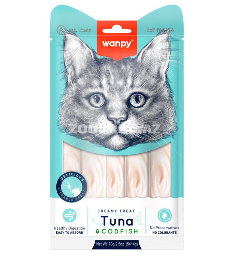 Лакомство Wanpy Creamy Tuna&Codfish для кошек со вкусом тунца и трески 70 гр.