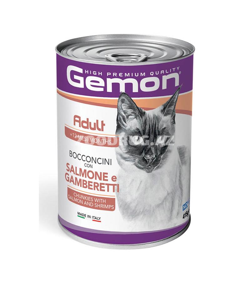Влажный корм Gemon Cat Adult Salmon&Shrimp для взрослых кошек со вкусом лосося и креветок 415 гр.