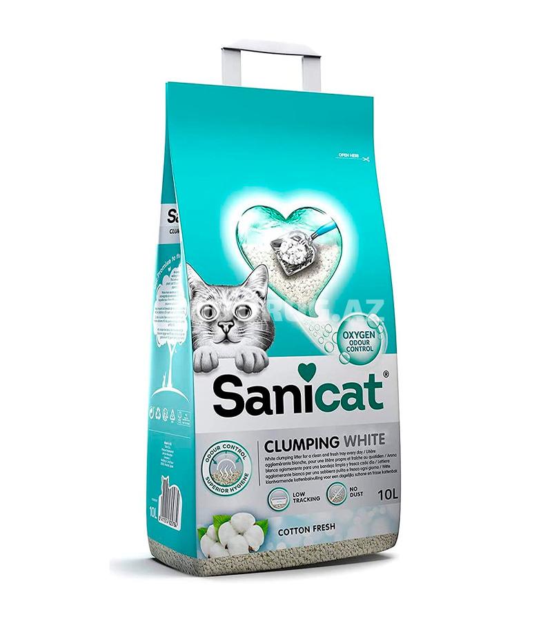 SANICAT CLUMPING WHITE COTTON FRESH наполнитель комкующийся для туалета кошек с активным кислородом и ароматом хлопка (10 л)