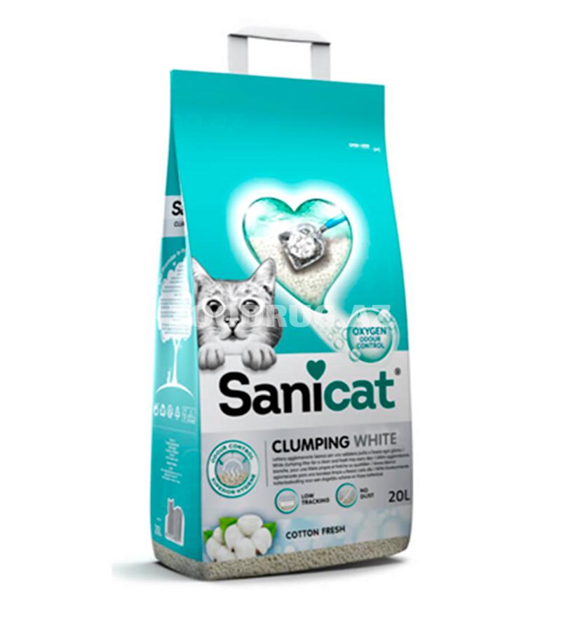 Наполнитель для кошачьего туалета Sanicat Clumping White Cooton Fresh  бентонитовый, комкующийся  с активным кислородом и ароматом хлопка 10 лтр.