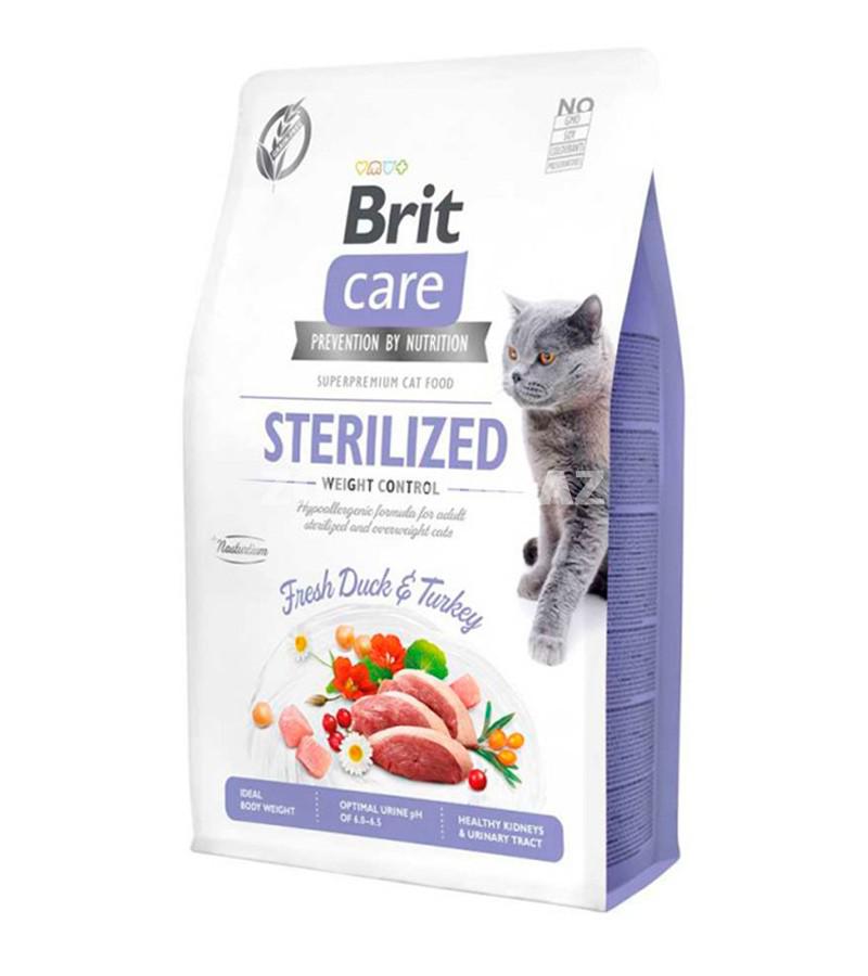 Сухой корм Brit Care Cat Sterilised Hypoallergenic, Super Premium гипоаллергенный для кастрированных котов и стерилизованных кошек со вкусом утки и индейки.