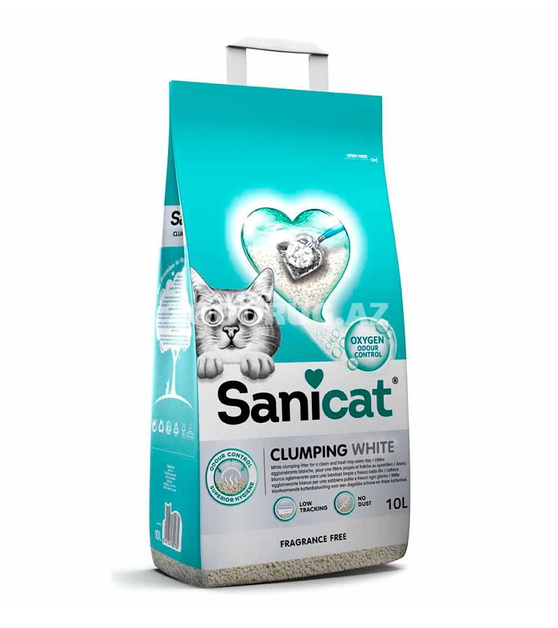 Наполнитель для кошачьего туалета Sanicat Clumping Unscented  бентонитовый, комкующийся  с активным кислородом без запаха 10 лтр.
