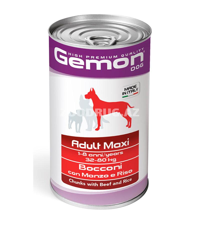 Консервы GEMON DOG ADULT MAXI для взрослых собак крупных пород с кусочками говядины и рисом (1250 гр)