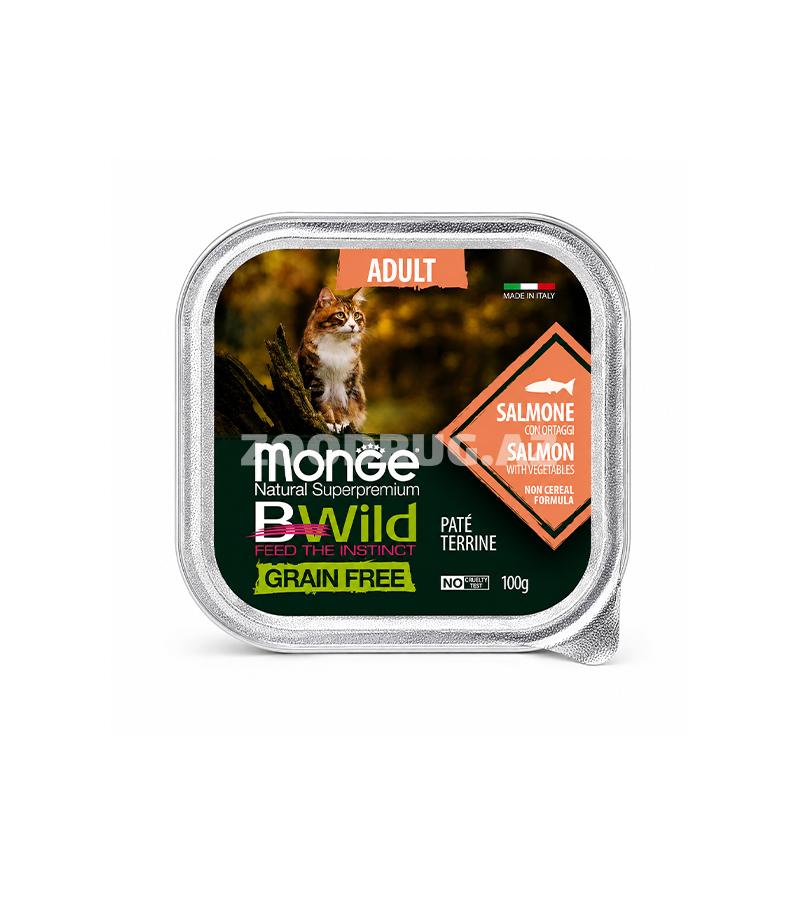 Влажный корм Monge BWild Grain Free Salmon Adult - полнорационный беззерновой паштет для взрослых кошек с лососем и овощами 100гр #1288.