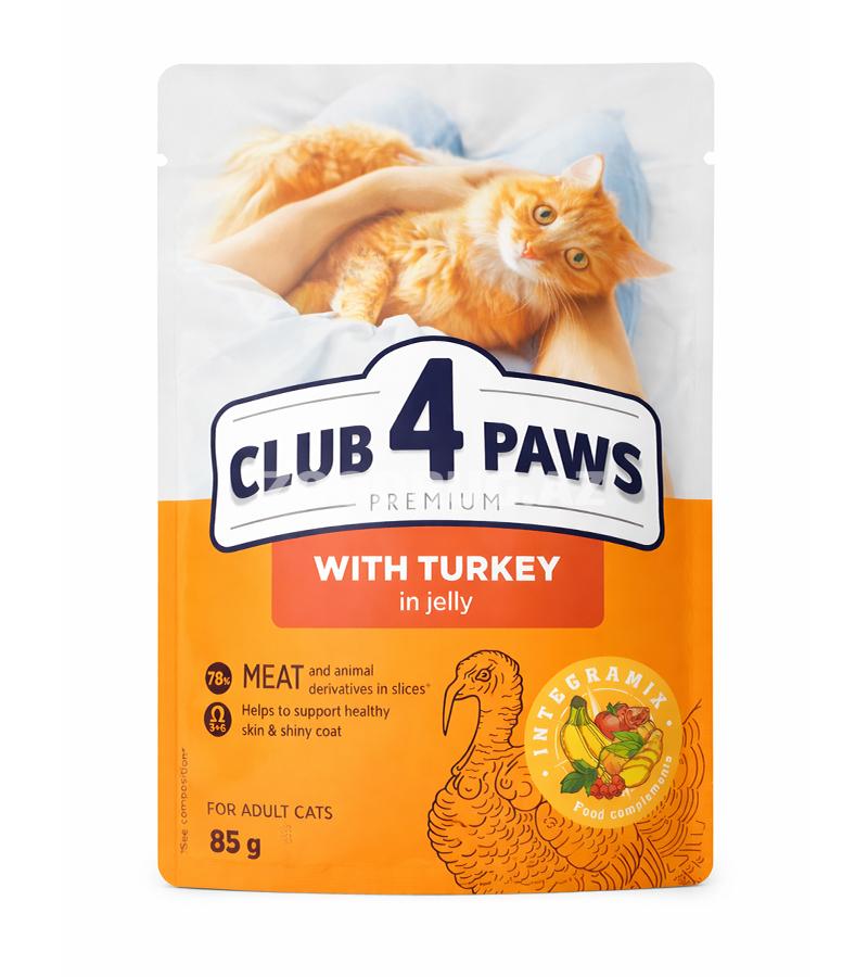 Club 4 Paws hinduşka ilə jelidə yetkin pişiklər üçün tam rasionlu balanslaşdırılmış yaş yem