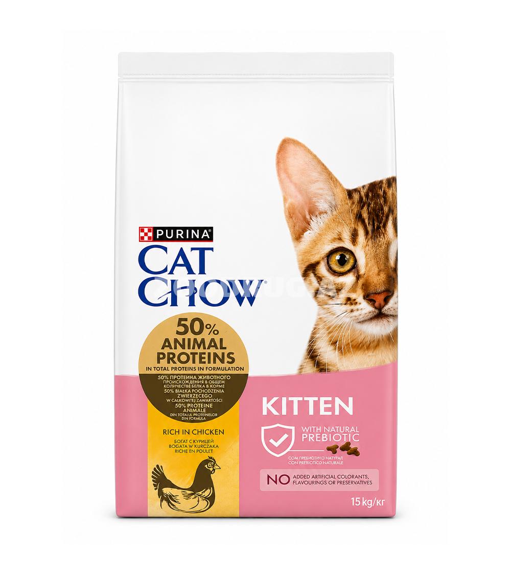 Quru yem Purina Cat Chow Kitten - toyuq dadı ilə pişik balaları, həmçinin hamilə və balalarını əmizdirən pişiklər üçün uyğundur.