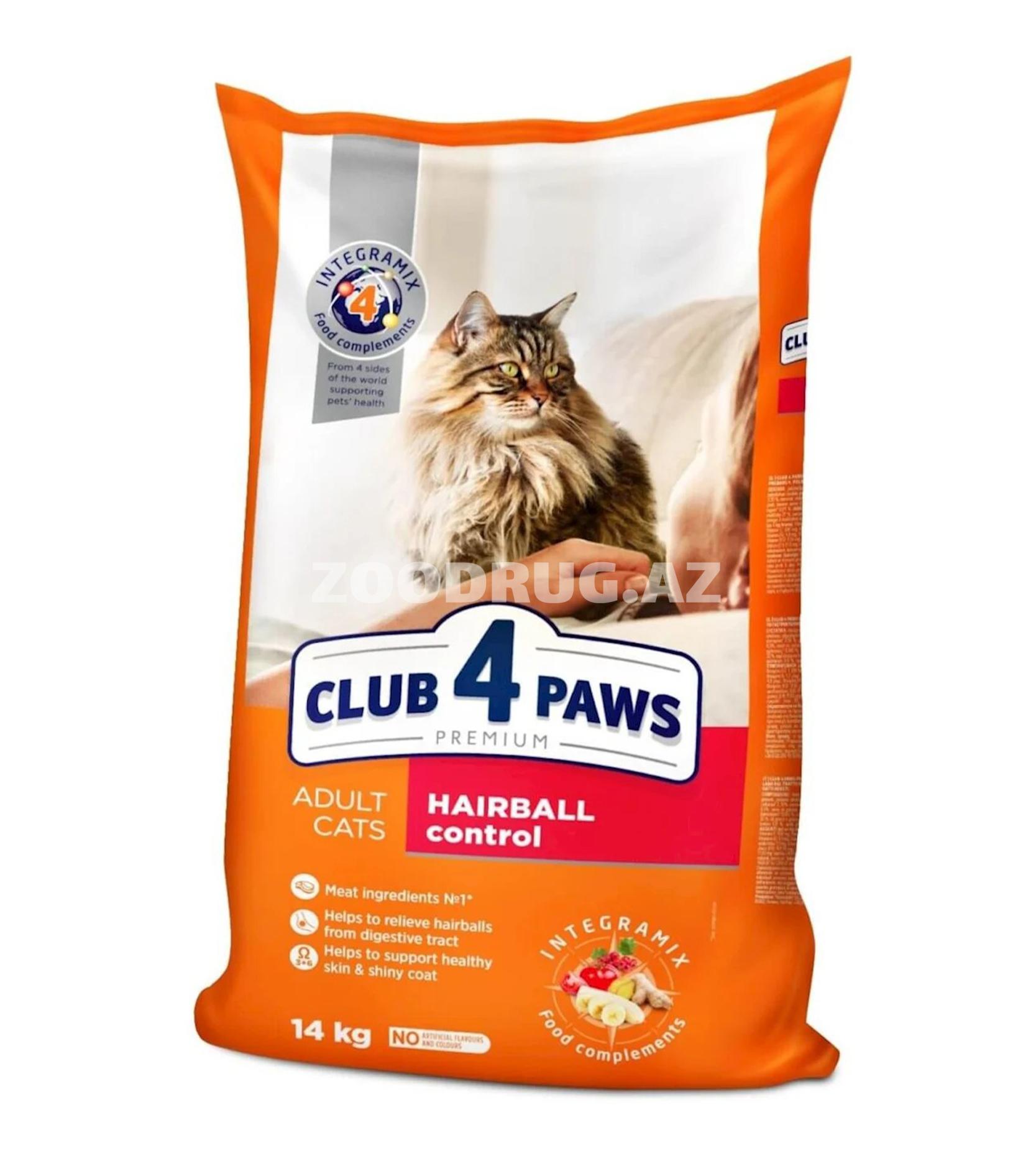 Сухой корм Club 4 Paws Adult Hairball Control для взрослых кошек, склонных к образованию комочков шерсти 14 кг.