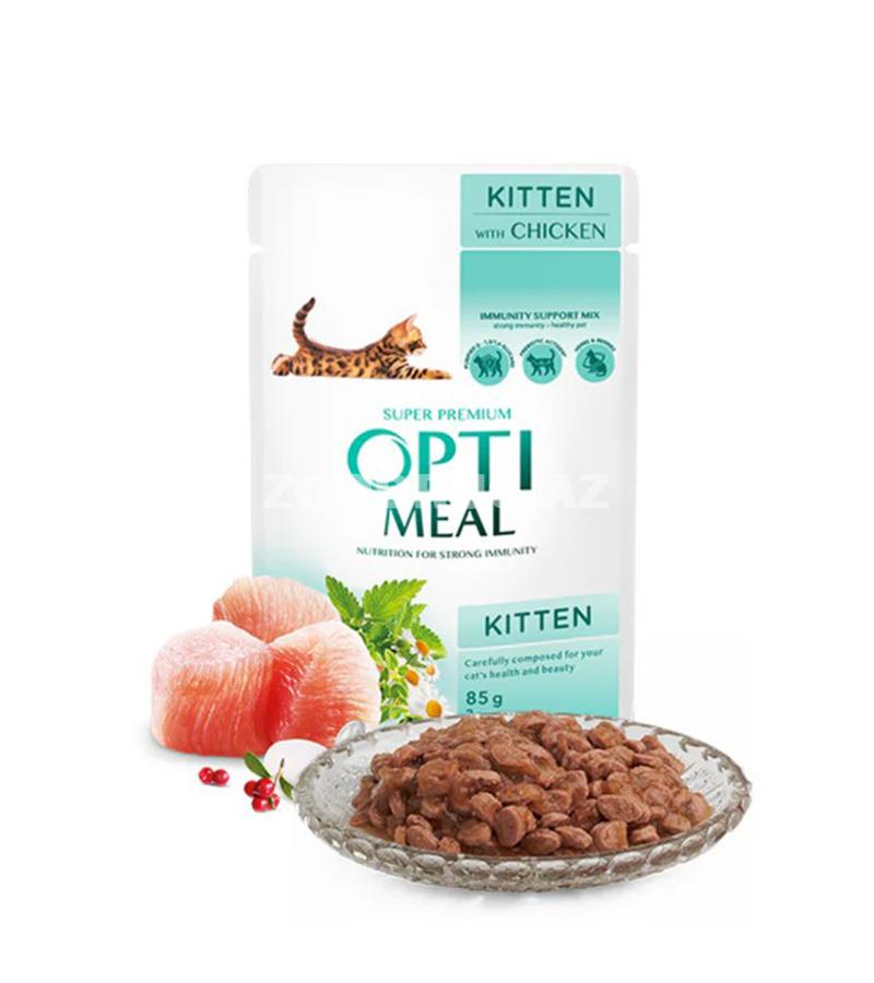 OptiMeal Kitten with Chicken-balalar üçün nəzərdə tutulmuş super–premium sinif yaş yemdir.