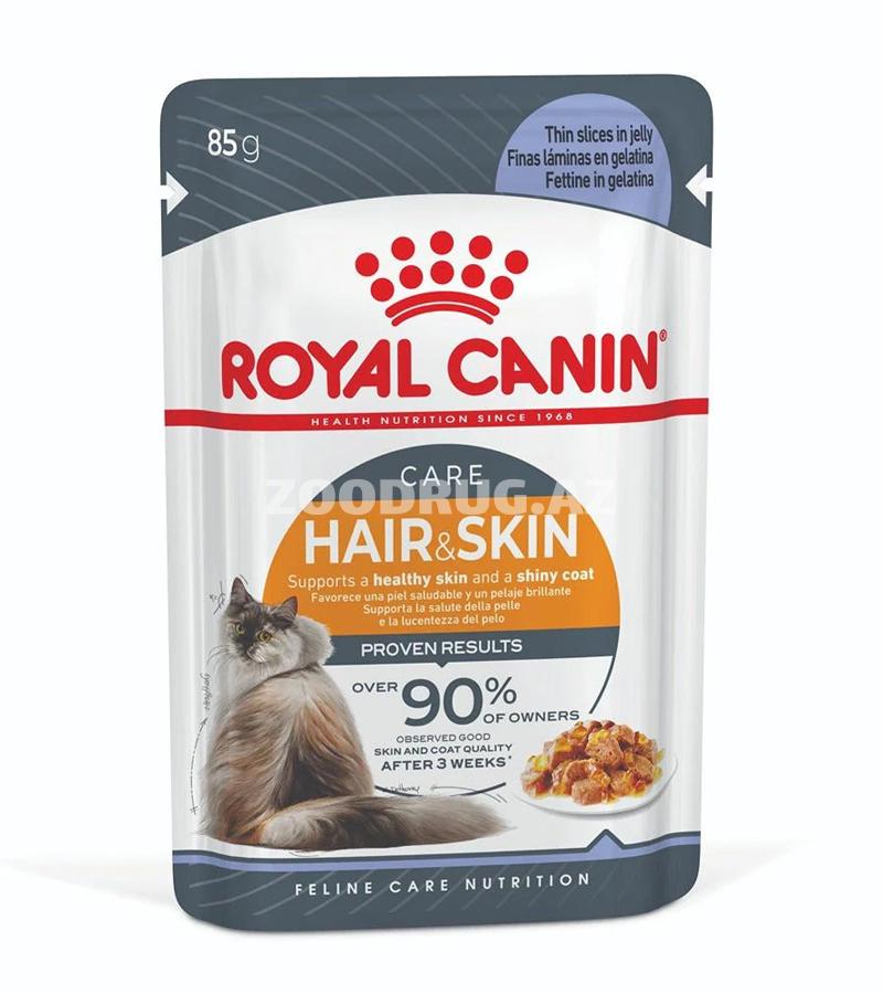 Влажный корм Royal Canin Hair & Skin Jelly для взрослых кошек для красоты и здоровья шерсти со вкусом курицы в желе 85 гр.