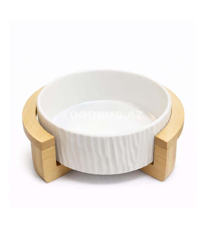 Керамическая миска Nunbell на деревянной подставке для собак и кошек #4310 16,5X6,5.
