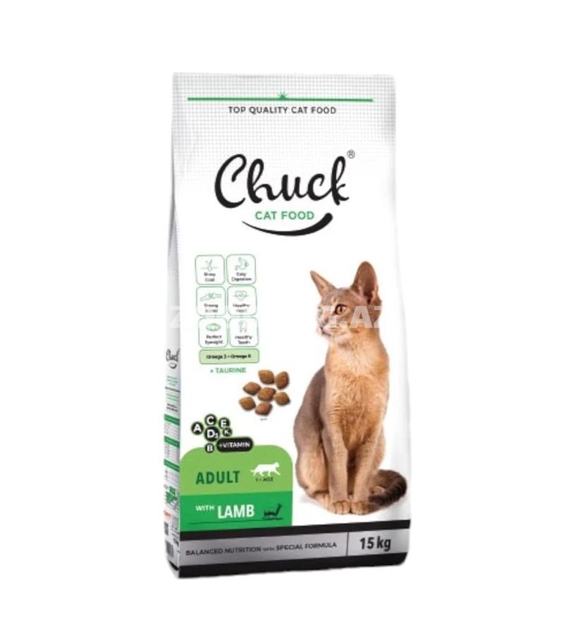 Chuck Cat Food Adult with Lamb — böyüklər üçün quzu ətlidir, 15 kq