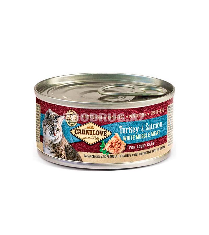 Консервы  CARNILOVE Wild Meat Turkey and Salmon влажный корм с мясом индейки и лососем для взрослых кошек (100 гр)