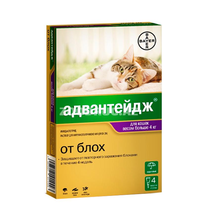 Капли ADVANTAGE для кошек весом более 4 кг против блох, вшей и власоедов (1 пип. 0,8 мл)