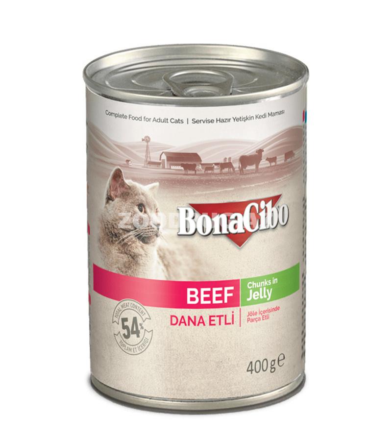 Консервы BonaСibo Beef Chunks in Jelly для взрослых кошек с говядиной в желе (400 гр)