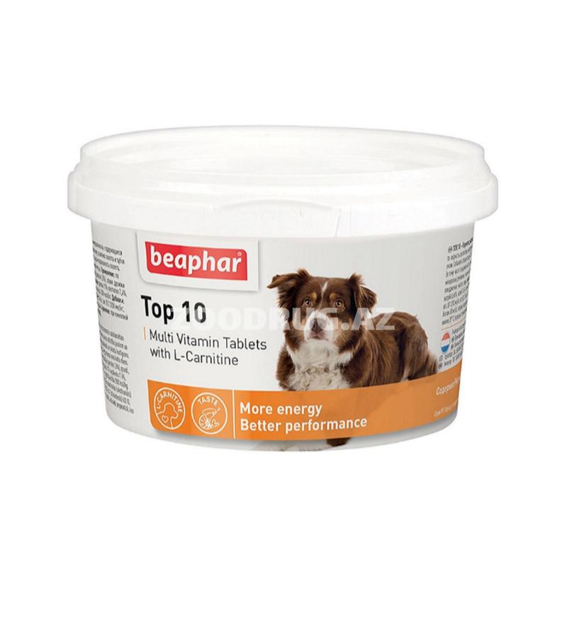 Мультивитаминная кормовая добавка BEAPHAR TOP 10 MULTI VITAMIN для собак с L-карнитином и со вкусом креветок 180 шт.