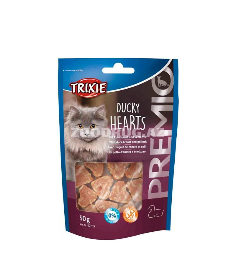 Лакомство - сердечки Trixie Ducky Hearts для кошек со вкусом утки и минтая 50 гр.