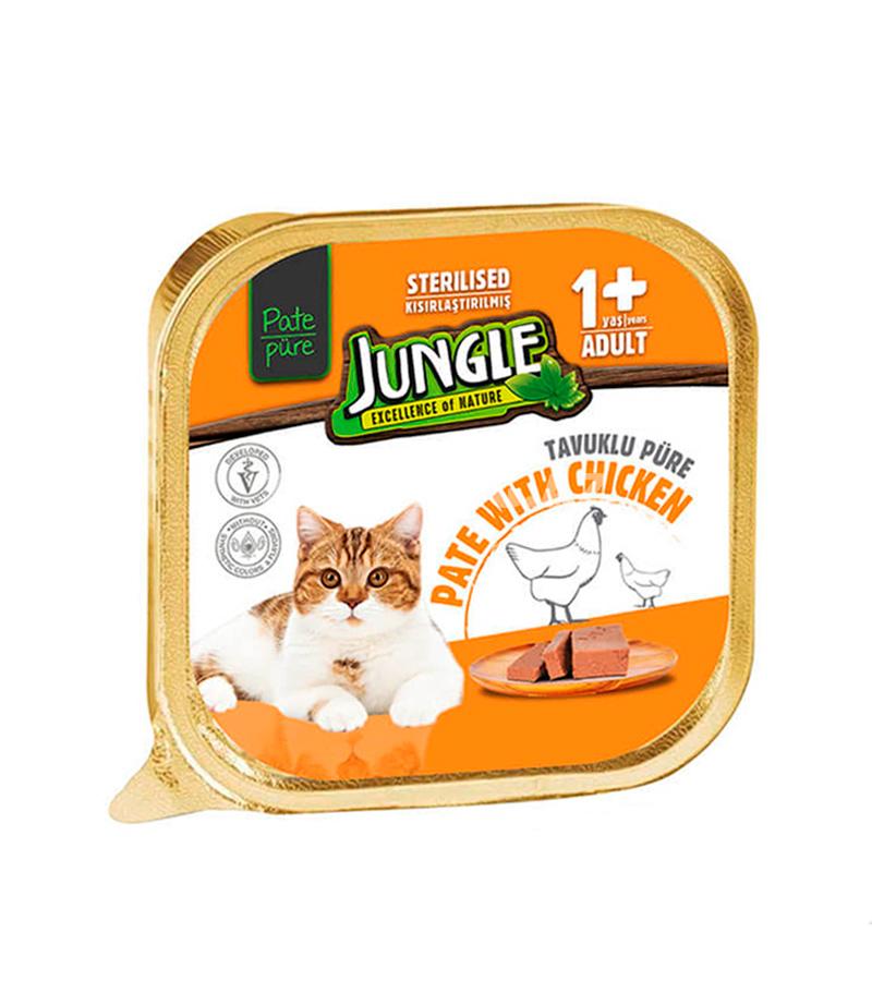 Влажный корм JUNGLE STERILIZED ADULT паштет для взрослых кастрированных котов и стерилизованных кошек с курицей 100 гр.