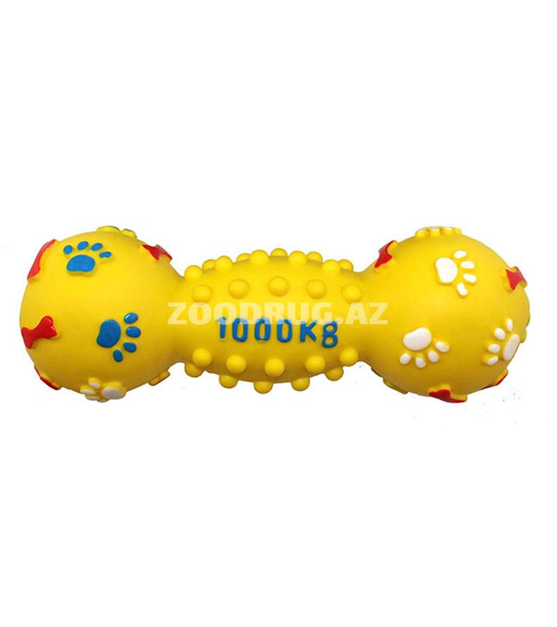 Игрушка O.L.KAR "Гантель" массажная с пищалкой для средних пород собак. Цвет: Желтый. Размер: 19 см.