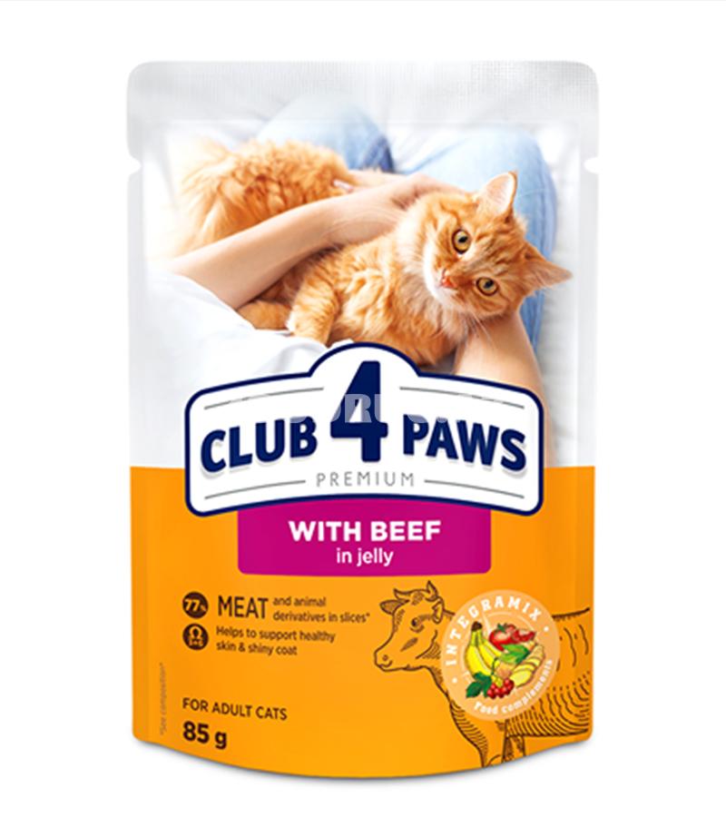 Влажный корм Club 4 Paws Premium для взрослых кошек с говядиной в желе, 85г #2565
