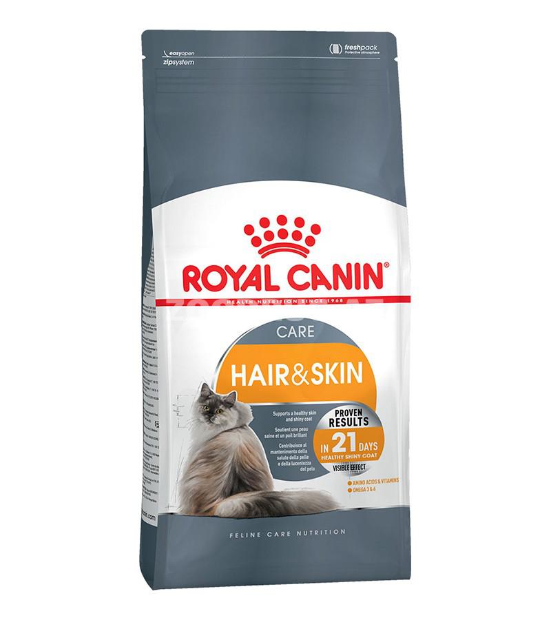 Сухой корм ROYAL CANIN HAIR & SKIN CARE для взрослых кошек для красоты и здоровья шерсти со вкусом курицы.