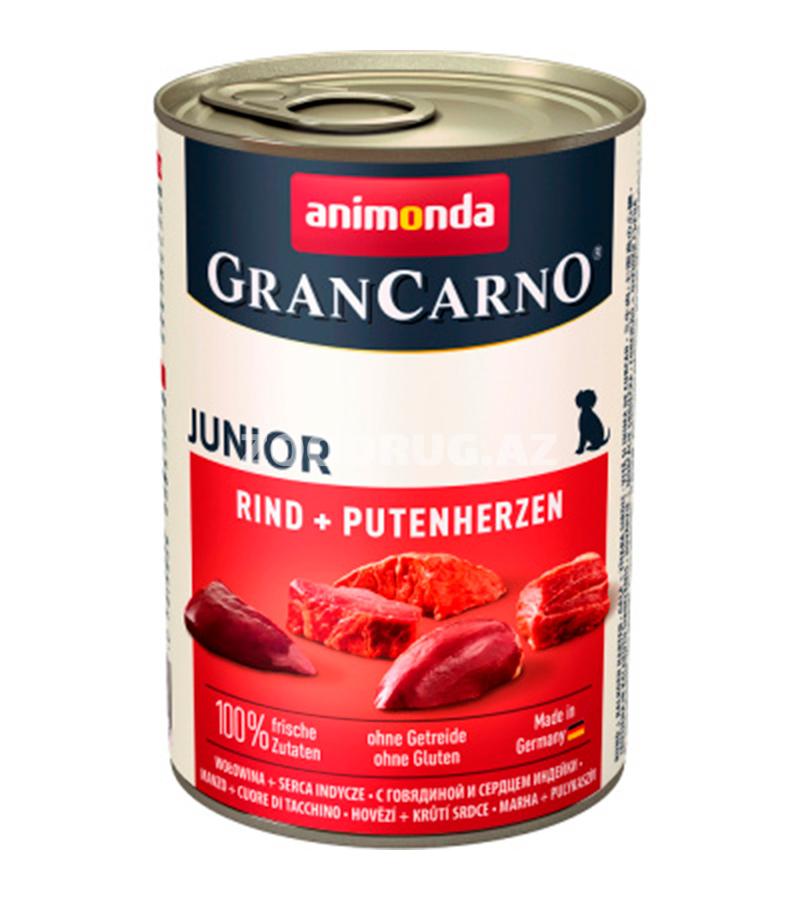 Консервы ANIMONDA GRAN CARNO ORIGINAL JUNIOR RIND & PUTENHERZEN для щенков с говядиной и сердцем индейки (400 гр)