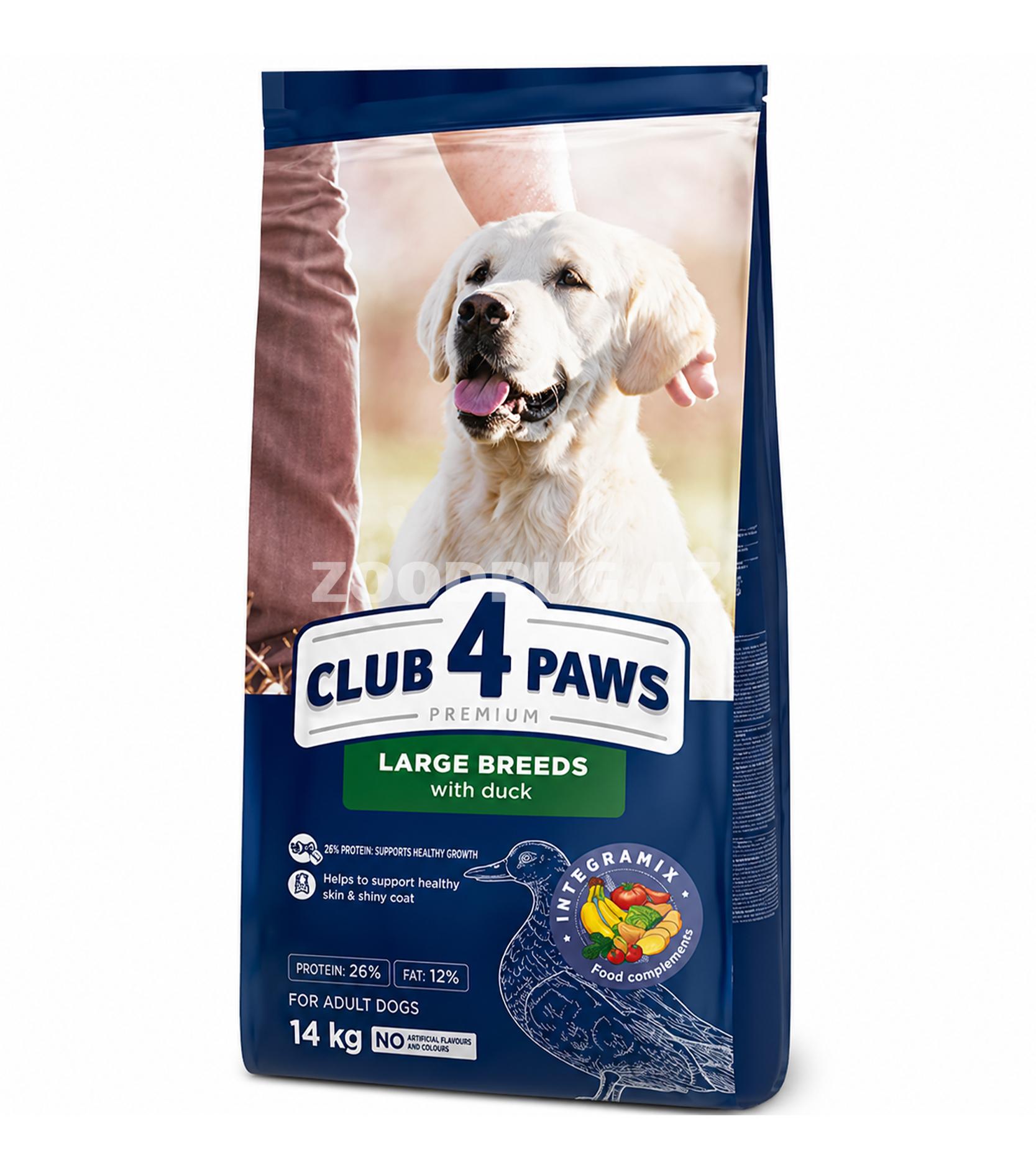 Сухой корм Club 4 Paws Premium Large Breeds с уткой - полноценный рацион для взрослых собак крупных пород, разработанный с учётом их особых потребностей 14кг.