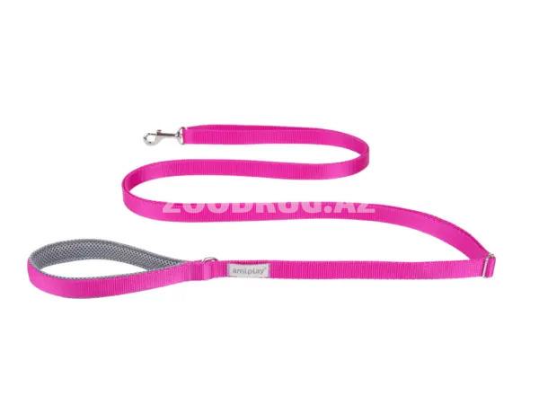 Поводок Amiplay Adjustable Leash easy fix. Цвет: Розовый. Размер М. Длина 160-300 x 2 см.