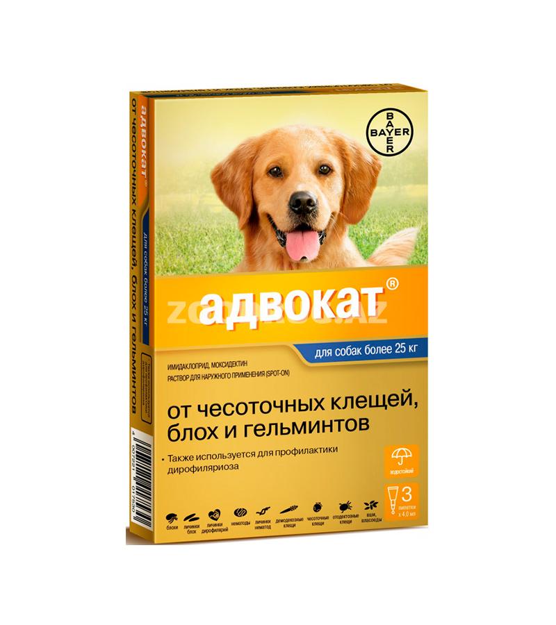 Капли ADVOCATE для собак весом от 25 до 40 кг против клещей, блох, вшей, власоедов и кишечных круглых червей BAYER (1 пип. 4 мл)
