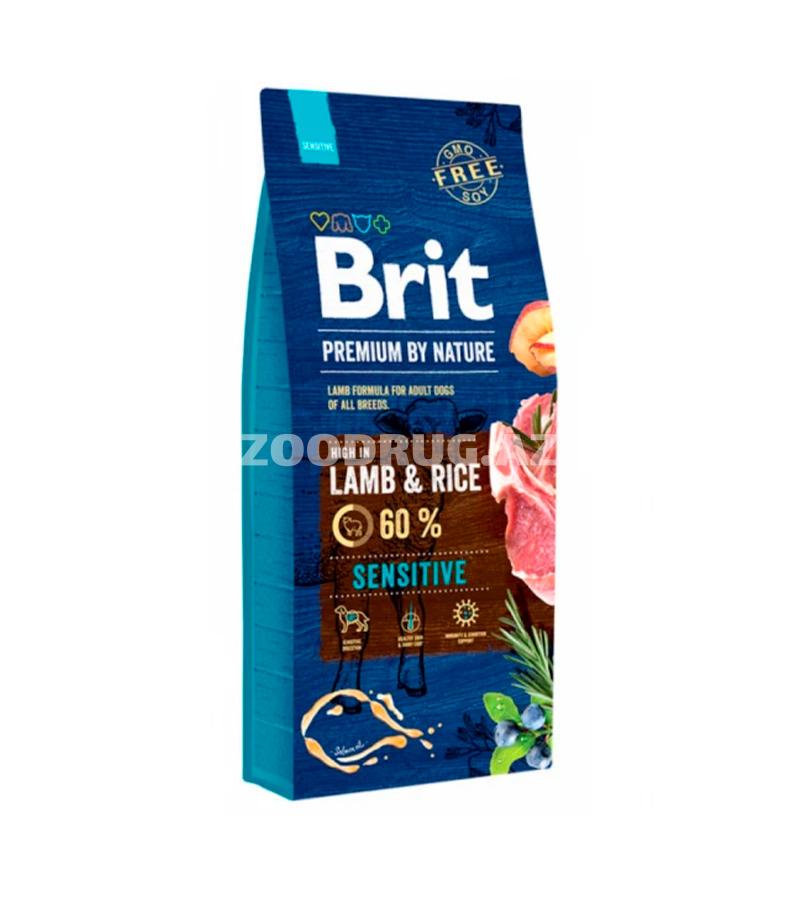 Сухой корм Brit Premium by Nature Sensitive для взрослых собак с чувствительным пищеварением  со вкусом ягнёнка и риса.