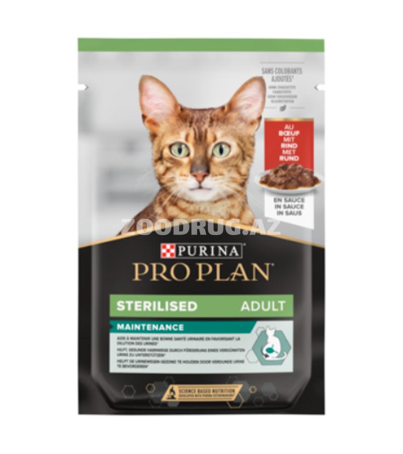 Влажный корм Purina Proplan Adult Cat Sterilised Gravy Beef для взрослых кастрированных котов и стерилизованных кошек со вкусом говядины в соусе 85 гр.