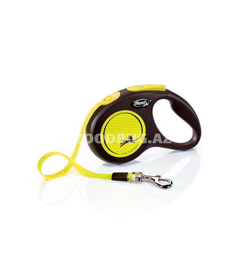 Поводок-рулетка Flexi New Neon tape. Размер S. Цвет: Желтый. Длинна: 5 метра.