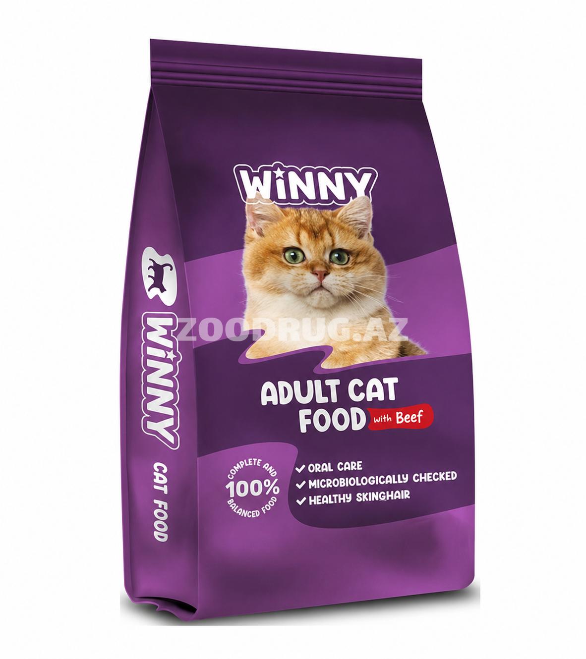 Quru yem Winny Adult Cat Food with Beef - mal əti ilə yetkin pişiklər üçün gündəlik qidalanma və ev heyvanının sağlamlığını dəstəkləmək üçün hazırlanmış tam rasionlu yem.