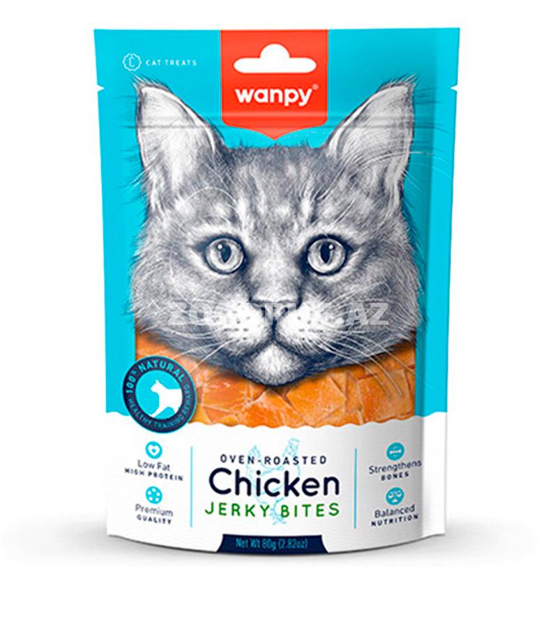 Лакомство Wanpy Chicken Jerky Bites кусочки куриного филе для кошек 80 гр.