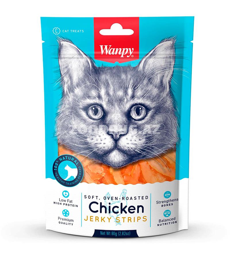 Лакомство Wanpy Soft Chicken Jerky Strips для кошек со вкусом куриного филе 80 гр.