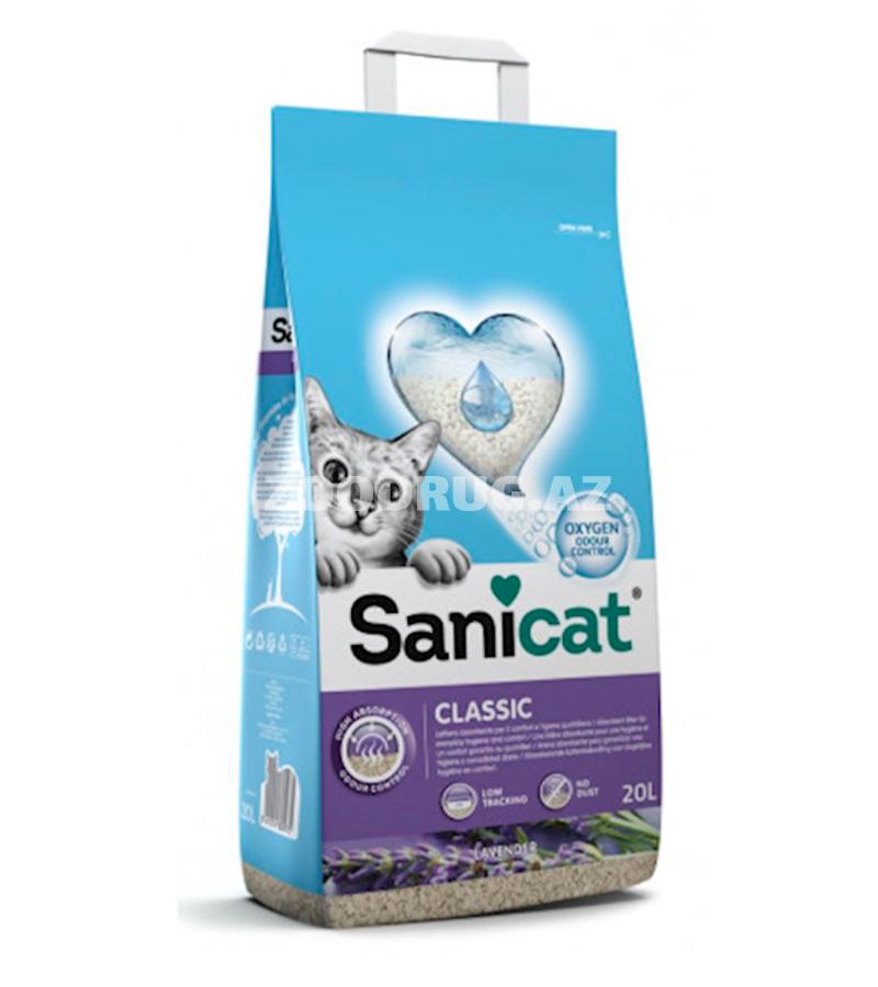 Наполнитель для кошачьего туалета SANICAT Classic Lavander бентонитовый, впитывающий с ароматом лаванды 20 лтр.