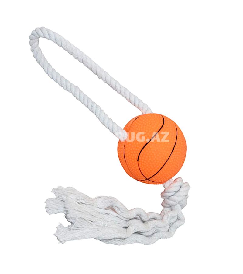 Игрушка O.L.KAR "Веревка с баскетбольным мячом" для собак. Диаметр: 10 см. Длинна: 34 см.