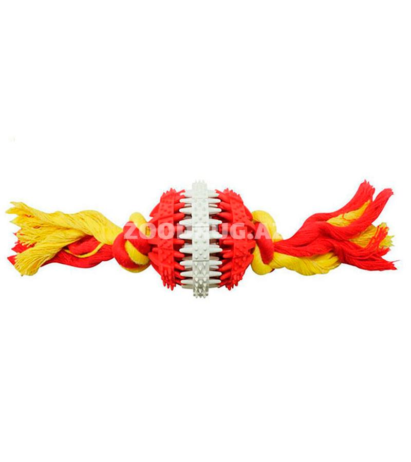 Грейфер O.L.KAR "Канат с мячем" массажный для мелких и средних пород собак. Цвет: Красный. Размер: 6х22 см.