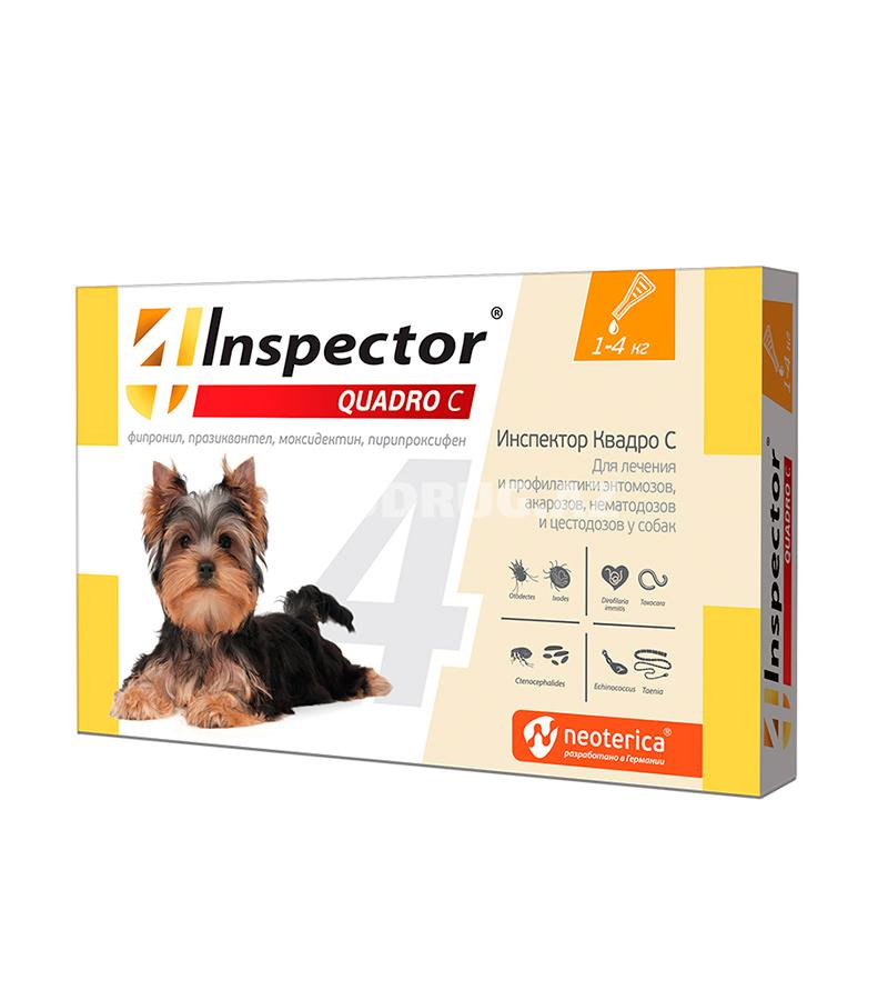 INSPECTOR QUADRO C капли для собак весом до 4 кг против внутренних и внешних паразитов 1 пипетка.