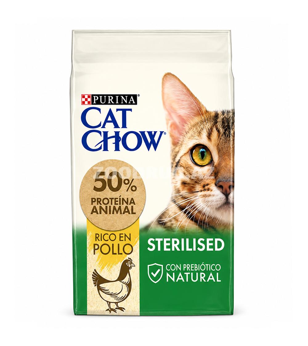 Сухой корм Purina Cat Chow Sterilised — для взрослых стерилизованных кошек и кастрированных котов со вкусом курицы.