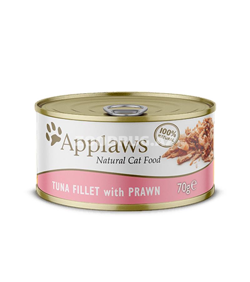 Влажный корм APPLAWS для взрослых кошек с филе тунца и креветками 70 гр.