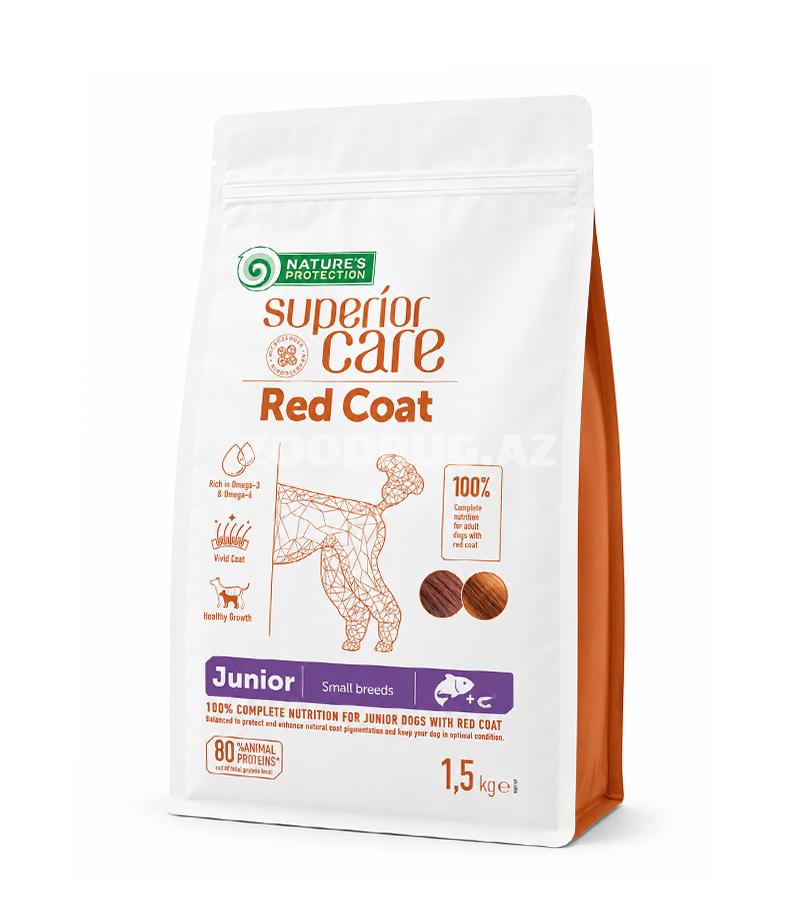 Quru yem Nature’s Protection Red Coat Junior Small Breeds - qızılı tüklü kiçik cins it balaları üçün qızılbalıq dadlı yem.