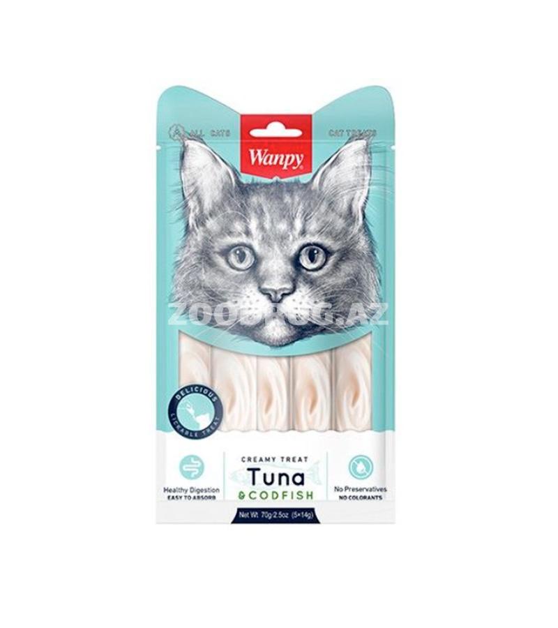 Лакомство Wanpy Creamy Treat Tuna & Codfish для кошек со вкусом тунца и трески 70 гр.