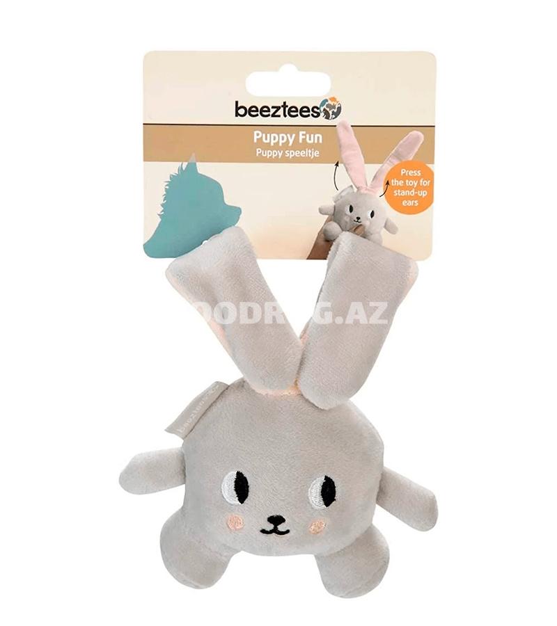 Игрушка Beeztees Cuddle Toy "Плюшевый зайчик" для собак с поднимающимися ушами. Цвет: Серый. Размер: 15х12 см.