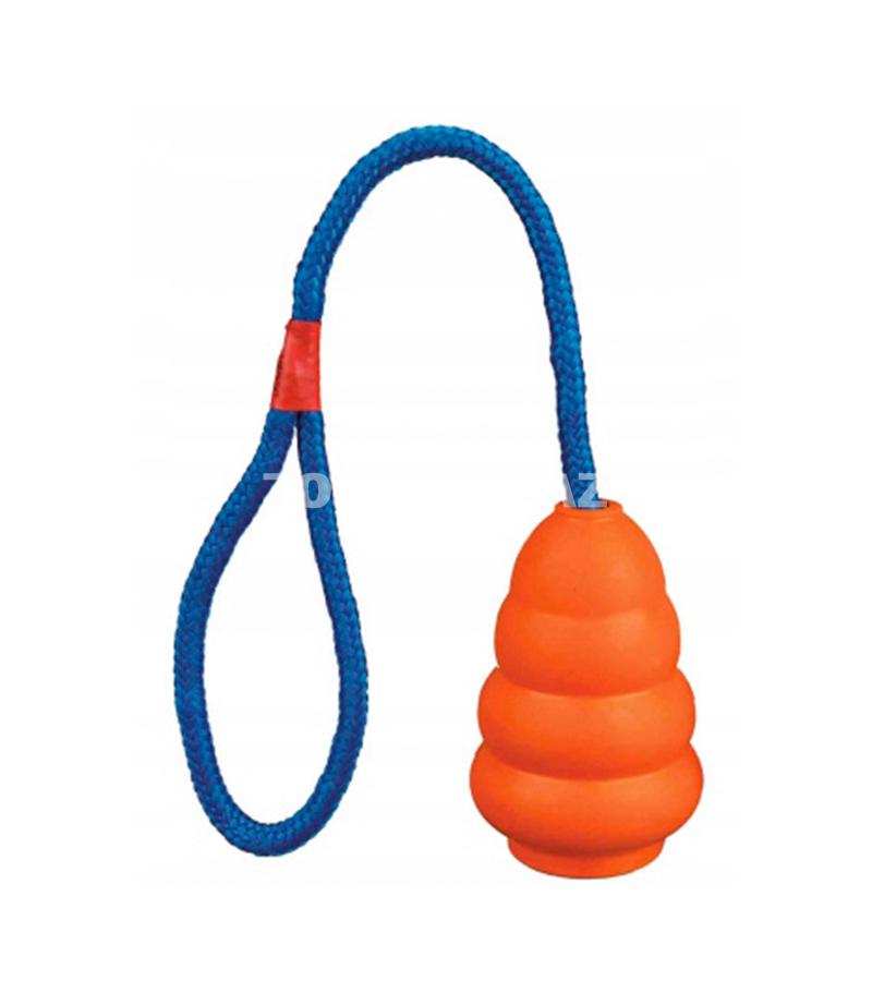 Игрушка Trixie "Конус на веревке" для собак. Цвет: Оранжевый/Синий.  Диаметр 8.5 см. Длина веревки 30 см.