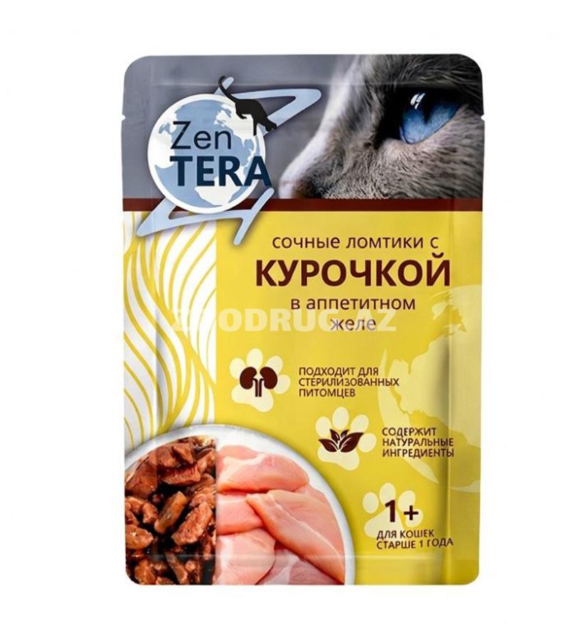 Влажный корм Zen Tera с курицей в аппетитном желе для взрослых кошек от 1 года, в том числе стерилизованных.