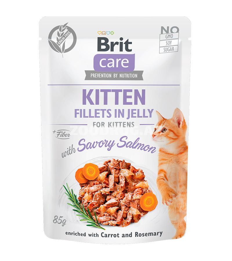 Влажный корм Brit Care Savory Salmon Kitten филе в желе с пикантным лососем, обогащенное морковью и розмарином в желе для котят 85 гр.