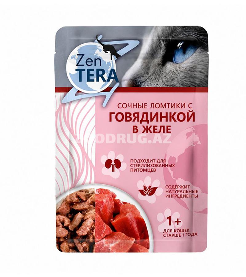 Влажный корм Zen Tera с говядиной в аппетитном желе для взрослых кошек от 1 года, в том числе стерилизованных.