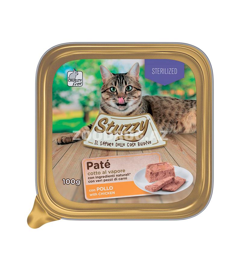 Влажный корм STUZZY PATE CAT для взрослых кастрированных котов и стерилизованных кошек паштет с курицей 100 гр.